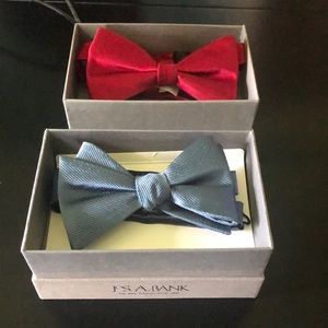 Jos. A. Banks adjustable bow ties. Deep red and a corn flower blue. 100% silk.